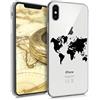 kwmobile Custodia Compatibile con Apple iPhone XS - Cover Silicone TPU - Protezione Back Case - Sagoma Mondo nero/trasparente