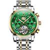 OLEVS Orologio da polso automatico da uomo, Tourbillon, con meccanismo a carica automatica, in acciaio inox, luminoso, impermeabile, per affari, Cinturino bicolore e quadrante verde, Bracciale