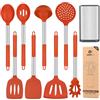 BUNDLEPRO Set di utensili da cucina in silicone, 8 pezzi antiaderenti con manico in acciaio inox, senza BPA, resistenti al calore, cucchiai, schiumatoio e forchetta per pasta (rosso)