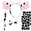LXWINNER 5 Pezzi Cow Costume Set, Animali Cow Ears Headband Bow Tie Coda Autoadesivi Tè Adesivi, Cow Costume Bambini, Halloween Costume Carnevale Costumi Accessori per Carnevale Cosplay Party