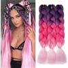 Dcbaboo Extension per Treccine Africane 60cm Extension Capelli Finti per Treccine Africane Extension Trecce Capelli Sintetici Kanekalon 3 Ciocche Ombre Jumbo Braiding Hair, Viola & Rosa Scura & Rosa