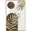 DRW Aplique de pared Rectangular de Metal y Madera con hojas en Dorado 2.5x35x56 cm