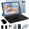 Oangcc 2024 Newest Android 13 Tablet 10 Pollici 12GB RAM+128GB ROM (TF 1TB),FHD Tablets con 5G WiFi, Octa Core Processore,Widget, 6000mAh, 5+8MP, BT 5.0, GPS, 2 in 1 Tablet con Mouse e Tastiera - Blu