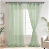 DWCN Tende in voile con nastro arricciato effetto lino 2 pezzi Tende semi-trasparenti per soggiorno, tende trasparenti extra lunghe, verde, 260x140 cm (altezza x larghezza)