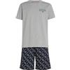 Tommy Hilfiger Set Pigiama Uomo Drawstring Corto, Multicolore (Grey Ht / Th Diagonal Logo Flag), XL