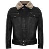 Infinity Leather Giacca Uomo di Pelle Nera con Collo Rimovibile di Pelle di Montone Sherpa Stile Cappotto Casual L