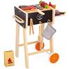 Janod - Barbecue in Legno - Giocattolo di Imitazione Cucina e Servizio da Tavola per Bambini - 57 Accessori Inclusi - 2 Ruote Silenziose - Dai 3 Anni, J06619