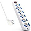 Ewent Multipresa a 6 Posti, Ciabatta Elettrica con 6 Prese Italiane e Schuko/Tedesche - Spina Italiana 16A - Potenza 250V/2500W - Cavo da 1,5 Metri, Prese Angolate a 45°