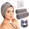 Chillife Premium Set di Turbanti per Capelli | 2 Asciugamani a Turbante con Bottone e Fascia per Capelli, Asciugamano da Bagno in Microfibra per Capelli Lunghi e Testa | Accessori da Bagno
