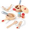 Hape - Set Cucina & Servi in legno da 13 pezzi | Pentola, Casseruola di Legno, Piatti e Posate Realistici per gioco di ruolo cucina Bambini 3+