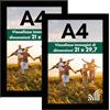 Americanflat Cornice A4 Nera - Cornice A4 da Parete e da Tavolo in Legno MDF e Vetro Resistente agli Urti a Finitura Lucida - da Appendere in Verticale o Orizzontale - Confezione da 2