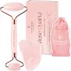 PLANTIFIQUE Rullo Viso di Quarzo Rosa e Gua Sha | Roller e Guasha Pietra Massaggiatore Antirughe | Kit Skincare Face Roll Massager | Idea Regalo Completo Facciale Corpo Piedi Massaggio Originale