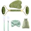 ZYKORT Kit Gua Sha di Giada e Jade Roller Viso, Naturale Strumento di Massaggio per Pietra di Giada Verde, Ruller massaggiatore viso e Pietra Guasha per muscolare Rilassante, Anti-invecchiamento