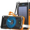BLAVOR 𝟒 𝐢𝐧 𝟏 Power Bank solare da 20000 mAh con FM Radio, ricarica rapida QI wireless. Power bank portatile con 2 cavi di ricarica integrati. Caricatore solare portatile