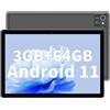 JIKOCXN Tablet Android 11, Tablet da 10.1 Pollici, 3GB RAM+64GB ROM 512 GB di Espansione, Processore Quad Core, IPS 1280 x 800, 2MP+5MP Doppia Fotocamera, 6000mAh, GPS, WiFi (Grigio)