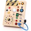 Hoarosall Busy Board Giochi Montessori 1 Anno per Bambini Giochi Legno con 10 Interruttori e 23 luci LED Giochi Sensoriali Giocattolo Motricità Fine per Neonati e Bambini di 2 3 4 Anni