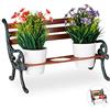 Relaxdays Mini Supporto per Fiori, Ghisa e Legno, Panchetta per 3 Vasi, Vintage, Giardino, Ø 9 cm, Verde Scuro-Marrone