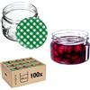 KADAX Piccoli vasetti per conserve da 250 ml, con coperchio, ermetici da regalare, mini barattoli per miele e spezie (100 pezzi, a quadretti verdi)