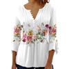 Yeenily Camicia Elegante Donna a Manica Scollo a V T-Shirt a 3/4 Lunga Top Bluse Maglietta Stampato Basic Tee(Bianco,L)