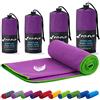 Fit-Flip Asciugamano Microfibra - Asciugamani Palestra Compatto e Ultraleggero - Il Perfetto Telo Mare Grande - ottimale per Viaggio, Sport e Piscina (40x80cm Viola - Bordo Verde)