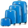 WITTCHEN PC Ultra Light Bagagli rigidi Valigia da viaggio Set di 4 valigie in policarbonato Quattro ruote doppie Lucchetto TSA Manico alluminio telescopico Taglia (S+M+L+Borsa da toilette) Blu