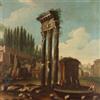 Dipinto Antico Paesaggio con Rovine e Figure '700-'800 Olio su Tela