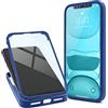 Moozy Cover 360 Gradi per iPhone X/XS - Trasparente con Bordo Blu, Protezione a Tutto Tondo Anteriore e Posteriore, Custodia per Cellulare con Vetro Temperato Integrato