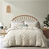 Oli Anderson Set copripiumino trapuntato per letto queen size, morbido e leggero, per tutte le stagioni, 3 pezzi, ricamo bohémien, shabby chic (beige, matrimoniale, 228 x 228 cm)