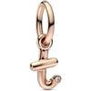 PANDORA Charm pendente alfabeto con lettera t con placcatura oro rosa