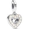 PANDORA Charm pendente doppio cuore con perle coltivate d'acqua dolce