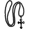 COAI Collana mala con 108 perline, con ciondolo a forma di croce, pietre naturali, ossidiana, nero, alla moda, unisex, acciaio, colore: 6mm, 66cm, cod. N076-1