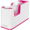 LEITZ WOW Dispenser per nastro adesivo Dual Color, Base Appesantita, Nastro adesivo da 10 mt incluso, Bianco/Fucsia, 53641023