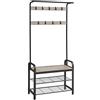 VASAGLE Appendiabiti con Scarpiera, Mobile da Ingresso con Panca, 4 in 1, 9 Ganci Rimovibili, Barra Attaccapanni, Entrata Corridoio, 33,7 x 84 cm, Industriale, Greige e Nero HSR400B02