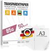 ELES VIDA 50 fogli di carta trasparente DIN A3 da stampare, formato DIN A3, fogli per stampa e fai da te, qualità premium, 85 g/m², made in Germany, per interruzioni, cartamodelli, lanterne