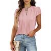 Teesho Camicia da Donna Manica Corta Elegante Camicetta Scollo a V Piegheggiato Front Work Tops Camicie Tunika Top (Rosa/M)