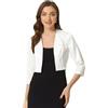 Allegra K Donna Cardigan in Raso per Top Eleganti con Coprispalle Bolero Corto Aperto Davanti con Maniche A 3/4 Bianca XS