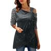 MGSFGlk Camicia Donna Elegante Manica Lunga Brillantini Maglia con Paillettes Taglie Forti Monospalla Maglietta Tops Glitter Curvy Blusa Donna Elegante Casual Cerimonia Camicetta per (Z1-Grey, M)