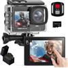 Yolansin 4K 60FPS Action Cam con 64GB SD Card, Touchscreen Pre-Recording 24MP Videocamera Fotocamera Subacquea 131FT Telecamera Moto 170° Telecamere Sportive con 2*1350mAh Batterie Kit Accessori Casco