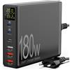 Sanicata Caricatore USB C Multiplo 180w, PD3.0 QC4.0 Rapido Alimentatore USB C, 6 Porte Caricabatterie USB C Ricarica Rapida per MacBook Air, iPhone 14/13/12/11, iPad, Samsung, Huawei, Pixel, Laptop