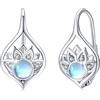 OHAYOO Orecchini a Cerchio in Argento Sterling 925 Con Pietra di Luna e Fiore di Loto - Regalo per Donne