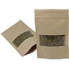 WACCOMT Pack 50 sacchetti in carta kraft con chiusura lampo verticali, con finestra in plastica, sacchetti per alimenti, sacchetti richiudibili, noci, caffè, confezione da 12 x 20 cm