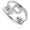 Artlinea, Anello in Argento 925 Sterling, Gioiello Personalizzato con la Lettera P Maiuscola, con Pavé Zirconi, Retro Aperto con Misura Regolabile 12-18, Made in Italy