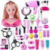 GOXAEEE Tete da parrucchiere, 35 pezzi testa per acconciare e truccare, set di giocattoli, giocattolo per ragazze per 1-9 anni, bambola styling head hairdressing (rosa-45 pezzi)