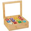 Relaxdays Scatola Porta Tè e Tisane, 12 Scomparti, Cofanetto con Finestrella, Organizer 9 x 28 x 23 cm, Bambù Naturale