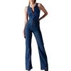 Generic Tuta Glitter Donne Moda Playsuits Tuta Denim Vita Alta Senza Maniche Indietro Cuore Modello Delle Donne Tuta Giardino Salopette Donna, Blu, S