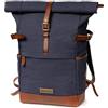 DRAKENSBERG Rolltop Zaino 'Wyatt' in tela e pelle con scomparto per computer portatile - Design vintage Utility per uomo donna 20-30L, oltremare-blu, L