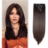 Elailite Extension Clip Capelli Lisci Castano Scuro, 8 Fasce Ondulate Singole 140g Testa Piena Hair Extensions Sintetiche 65cm