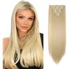 Elailite Extension Clip Capelli Lisci Biondo Chiarissimo, 8 Fasce Ondulate Singole 140g Testa Piena Hair Extensions Sintetiche 58cm