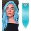 Elailite Extension Clip Capelli Lisci Azzurro, 8 Fasce Ondulate Singole 140g Testa Piena Hair Extensions Sintetiche 65cm