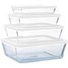 Pyrex® - Cook & Freeze - Set di 4 piatti rettangolari in vetro con coperchio ermetico - Speciale congelatore - Sicuri da usare nel forno e nel congelatore - Senza BPA